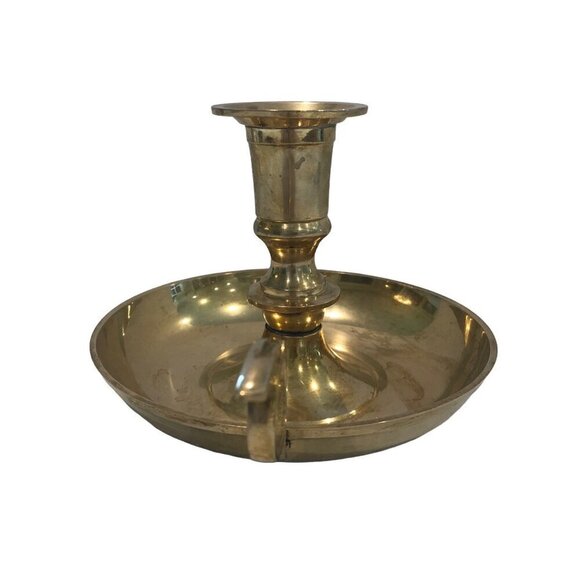Vintage Brass Candlestick Candle Holder Drip Tray Finger Hole Large 5" Heavy - Picture 2 of 8